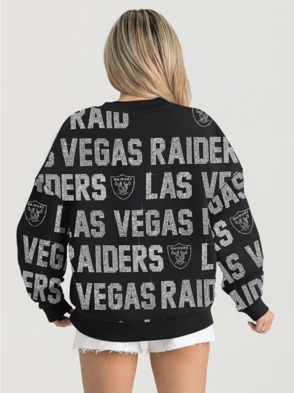 New Las Vegas Raiders Oversized bling rhinestone black sweatshirt pullover S M L